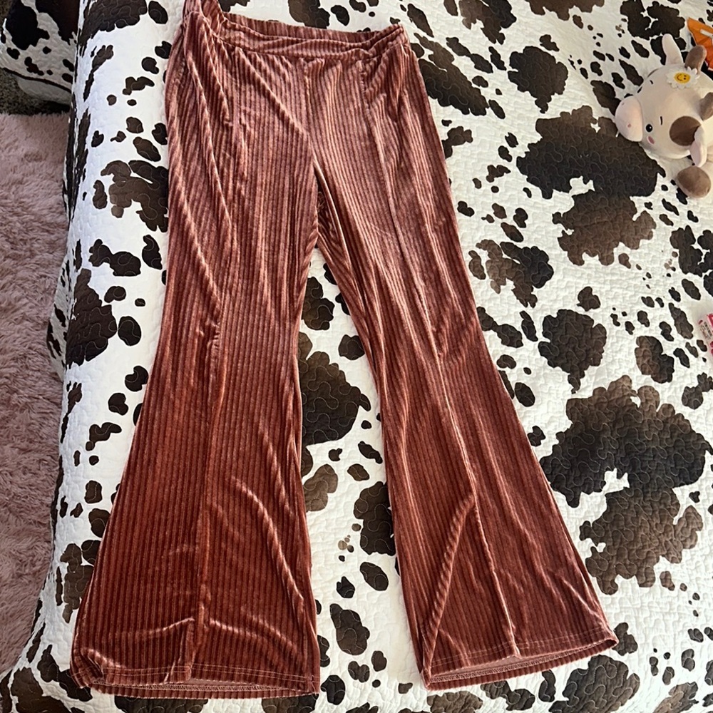 Velvet Flare Pants in Rust